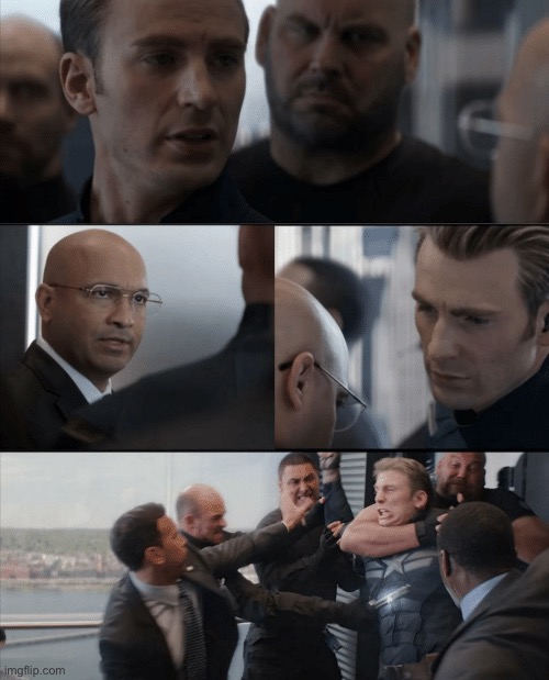 Captain America Elevator Fight | image tagged in captain america elevator fight | made w/ Imgflip meme maker