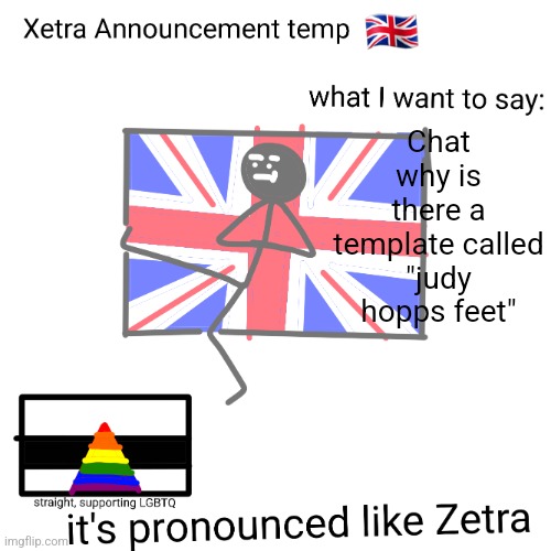 Xetra announcement temp | Chat why is there a template called "judy hopps feet" | image tagged in xetra announcement temp | made w/ Imgflip meme maker