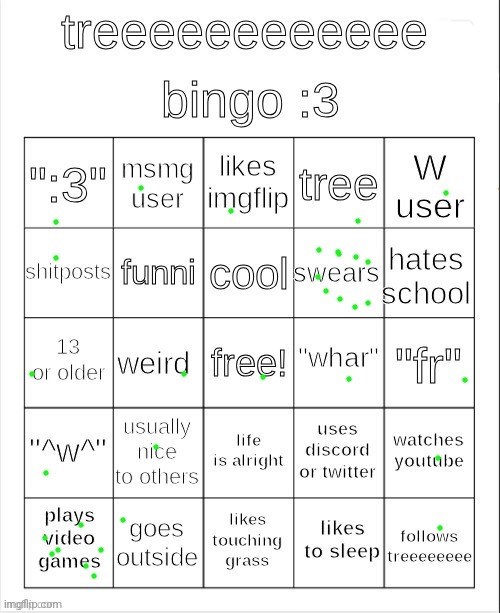 treeeeeeeeee bingo :3 | image tagged in treeeeeeeeee bingo 3 | made w/ Imgflip meme maker
