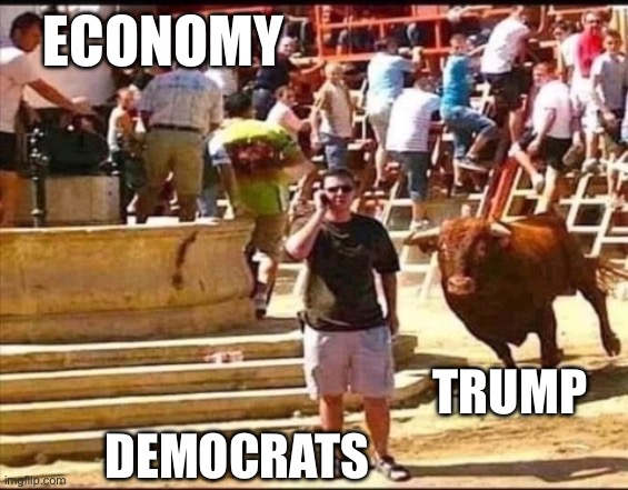 It’s the economy stupid | ECONOMY; TRUMP; DEMOCRATS | image tagged in dealing with the economy,memes,funny,gifs,libs | made w/ Imgflip meme maker