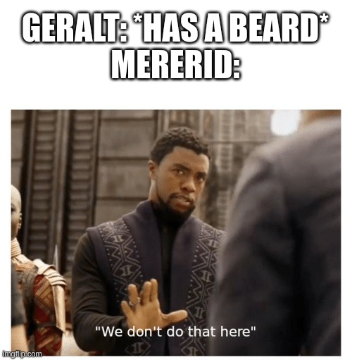 It grew back incredibly quickly, anyways (Witcher lore) | GERALT: *HAS A BEARD*
MERERID: | image tagged in we don't do that here | made w/ Imgflip meme maker