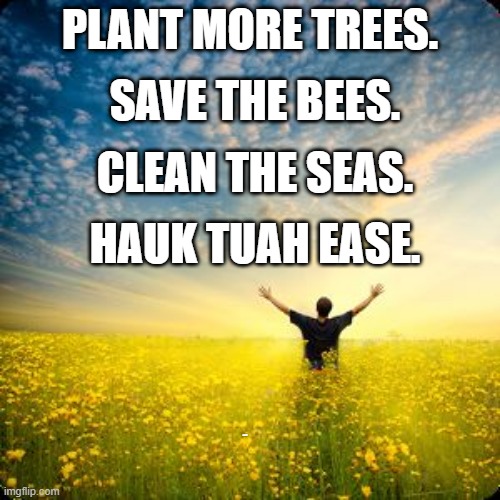 inspirational1 | SAVE THE BEES. PLANT MORE TREES. CLEAN THE SEAS. HAUK TUAH EASE. LYLE | image tagged in inspirational1 | made w/ Imgflip meme maker