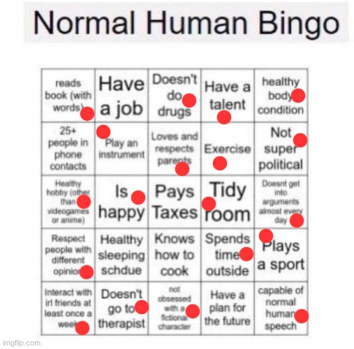 Normal human bingo | image tagged in normal human bingo | made w/ Imgflip meme maker