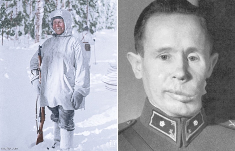 Simo Häyhä before and after encountering Russians | image tagged in simo h yh before and after encountering russians | made w/ Imgflip meme maker