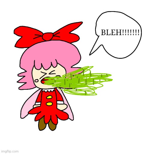 Ribbon pukes herself | image tagged in kirby,vomit,puke,funny,cute,parody | made w/ Imgflip meme maker