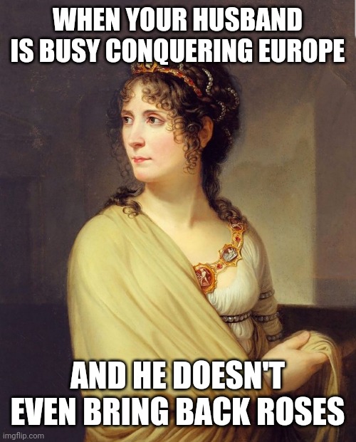 WHEN YOUR HUSBAND IS BUSY CONQUERING EUROPE; AND HE DOESN'T EVEN BRING BACK ROSES | made w/ Imgflip meme maker