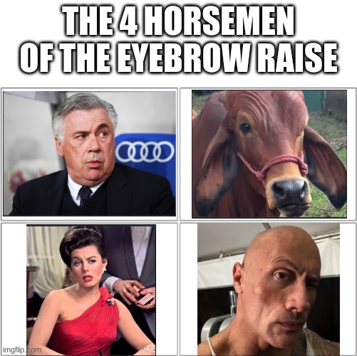 The 4 Horsemen Of The Eyebrow Raise | THE 4 HORSEMEN OF THE EYEBROW RAISE | image tagged in the 4 horsemen of | made w/ Imgflip meme maker