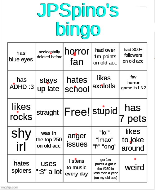 JPSpino's new bingo | image tagged in jpspino's new bingo | made w/ Imgflip meme maker