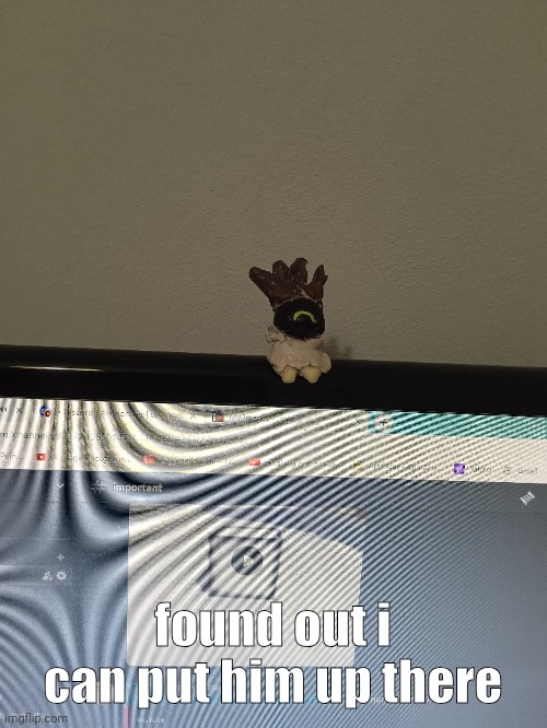 on the top of my computer screen | found out i can put him up there | made w/ Imgflip meme maker