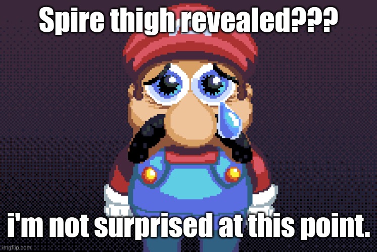 sad maro | Spire thigh revealed??? i'm not surprised at this point. | image tagged in sad maro | made w/ Imgflip meme maker