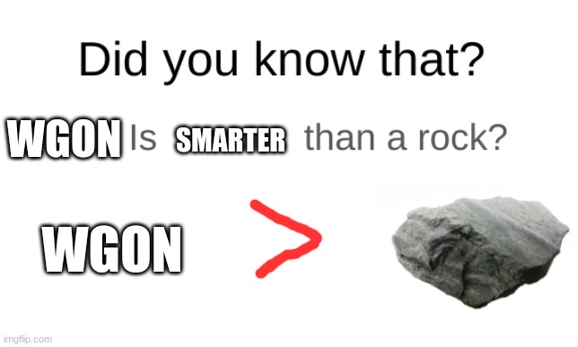 yutyrtdrhg | SMARTER; WGON; WGON | image tagged in did you know that blank is dumber than a rock | made w/ Imgflip meme maker