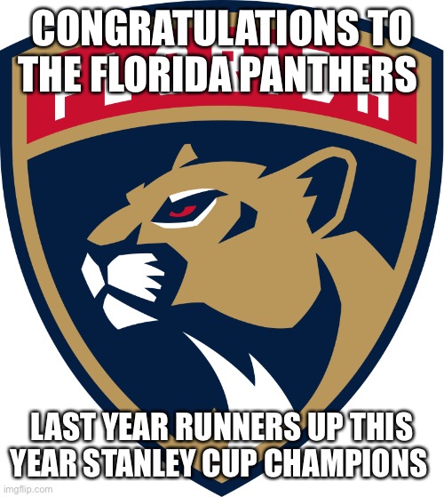 Florida Panthers | CONGRATULATIONS TO THE FLORIDA PANTHERS; LAST YEAR RUNNERS UP THIS YEAR STANLEY CUP CHAMPIONS | image tagged in florida panthers | made w/ Imgflip meme maker
