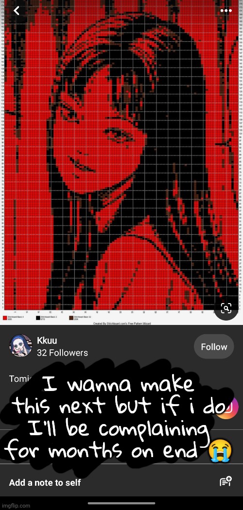 It's such a big grid I'd also run out of yarn | I wanna make this next but if i do I'll be complaining for months on end 😭 | made w/ Imgflip meme maker