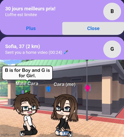 B&G is Boy and Girl | image tagged in pop up school 2,pus2,x is for x,male cara,cara,boy and girl | made w/ Imgflip meme maker