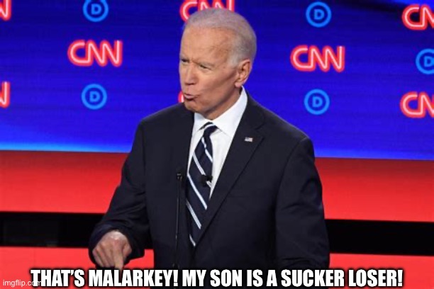 Malarkey | THAT’S MALARKEY! MY SON IS A SUCKER LOSER! | image tagged in joe biden | made w/ Imgflip meme maker