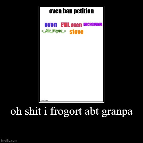 oh shit i frogort abt granpa | | image tagged in funny,demotivationals | made w/ Imgflip demotivational maker