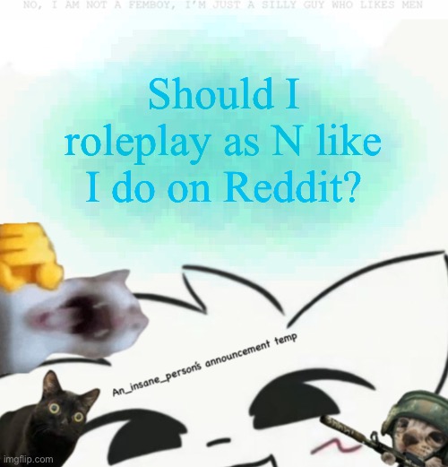 Should I roleplay as N like I do on Reddit? | image tagged in my announcement temp 3 | made w/ Imgflip meme maker