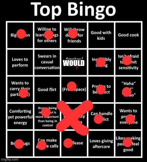 Top Bingo | WOULD | image tagged in top bingo | made w/ Imgflip meme maker