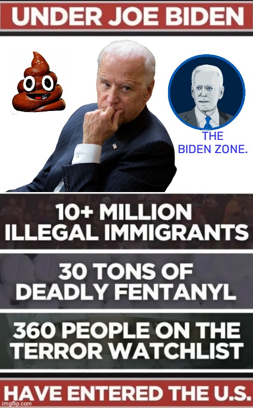 Under Biden | THE BIDEN ZONE. | image tagged in nervous joe biden w/transparency,bad news | made w/ Imgflip meme maker