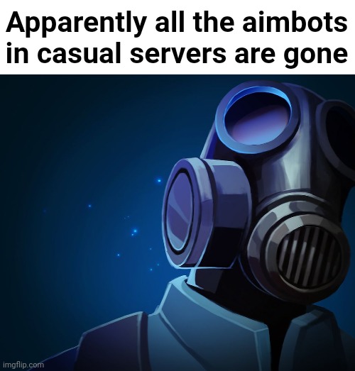 There's a video about it | Apparently all the aimbots in casual servers are gone | image tagged in blue pyro | made w/ Imgflip meme maker