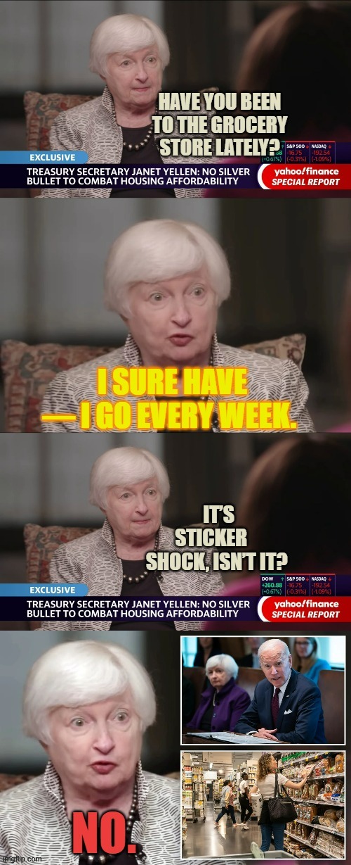 And Now We Bring You Out Of Touch Millionaire Janet Yellen | image tagged in biden creepy smile | made w/ Imgflip meme maker