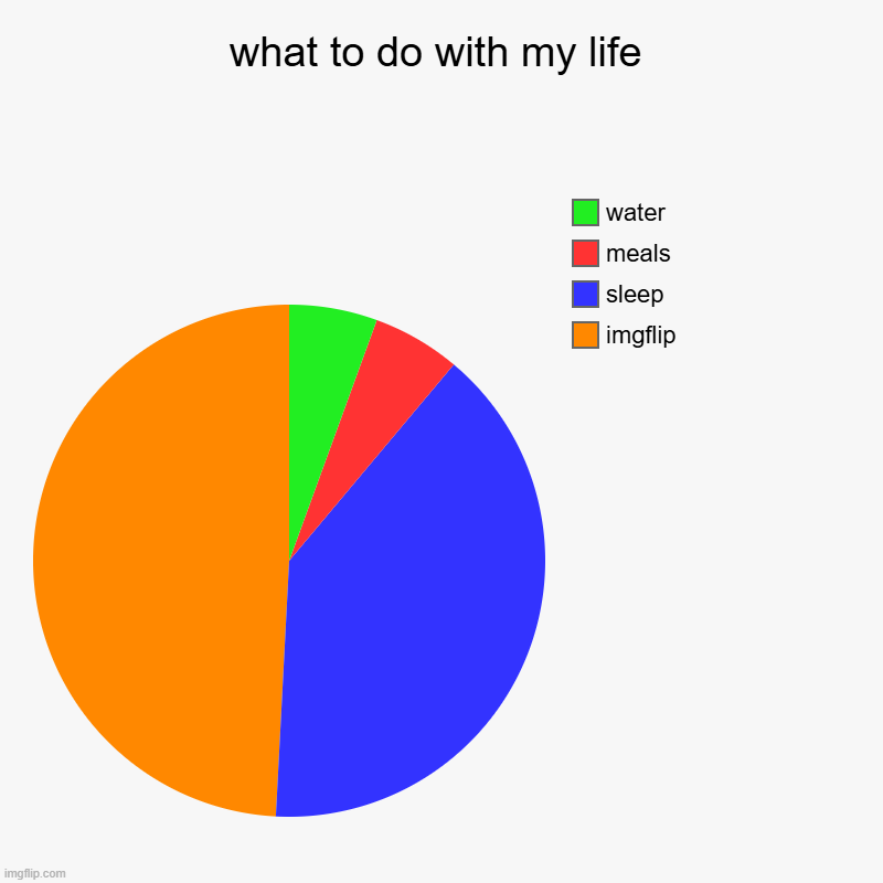 what to do with my life | imgflip, sleep, meals, water | image tagged in charts,pie charts | made w/ Imgflip chart maker