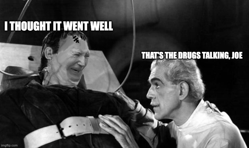 Meanwhile, back at Camp David | I THOUGHT IT WENT WELL; THAT'S THE DRUGS TALKING, JOE | image tagged in joe,jacked up joe,debate | made w/ Imgflip meme maker