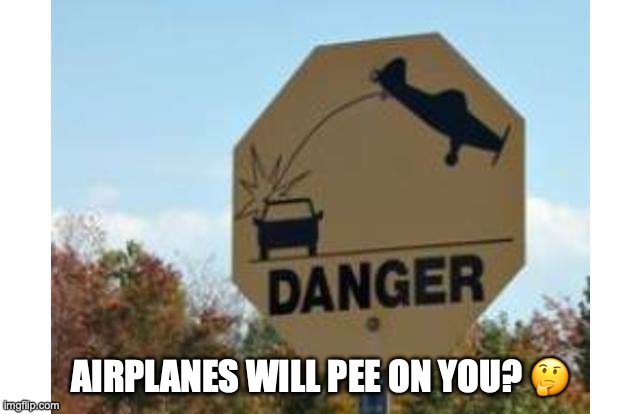 Danger! | AIRPLANES WILL PEE ON YOU? 🤔 | image tagged in airplane,pee,danger,funny road signs | made w/ Imgflip meme maker