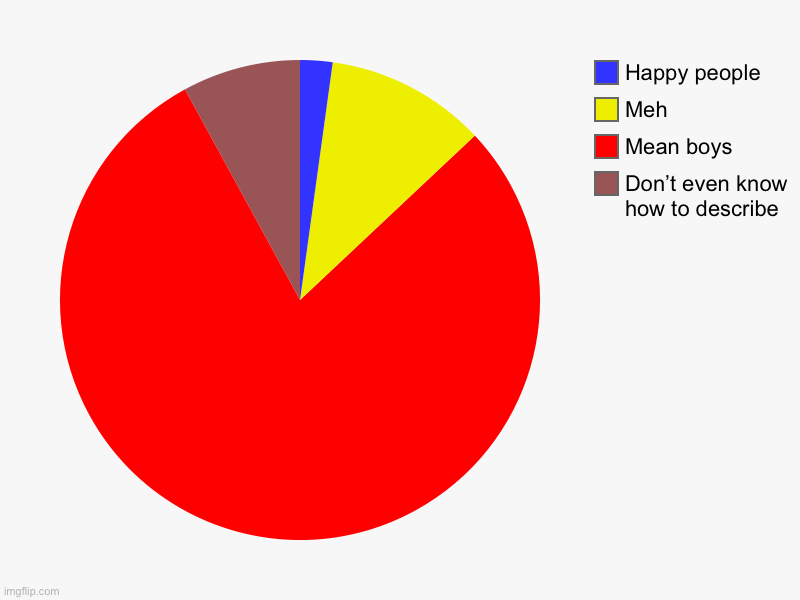 Don’t even know how to describe , Mean boys, Meh, Happy people | image tagged in charts,pie charts | made w/ Imgflip chart maker