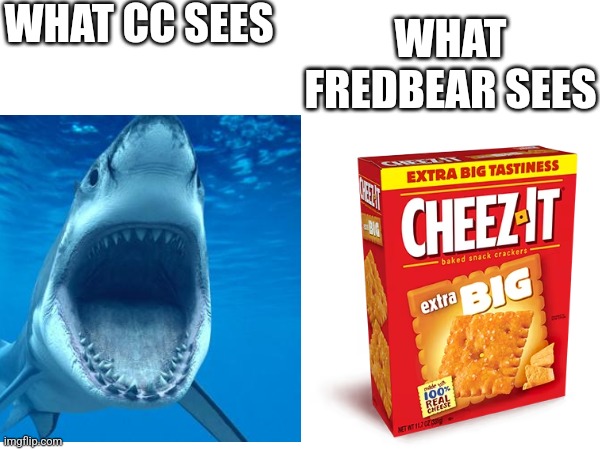 Then there was the bite of 87. | WHAT CC SEES; WHAT FREDBEAR SEES | image tagged in is this a pigeon | made w/ Imgflip meme maker