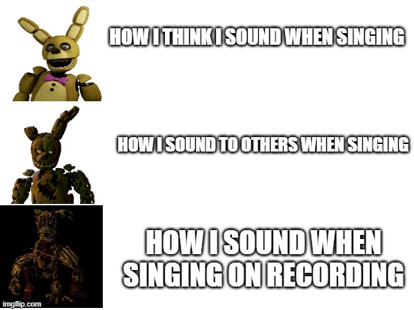 HOW I THINK I SOUND WHEN SINGING; HOW I SOUND TO OTHERS WHEN SINGING; HOW I SOUND WHEN SINGING ON RECORDING | made w/ Imgflip meme maker