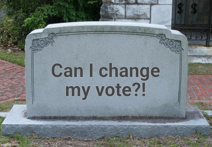 Gravestone | Can I change
my vote?! | image tagged in gravestone | made w/ Imgflip meme maker
