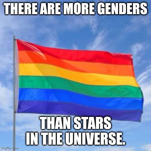 What's my position on this? Imgflip will decide for me. | THERE ARE MORE GENDERS; THAN STARS IN THE UNIVERSE. | image tagged in gay pride flag | made w/ Imgflip meme maker