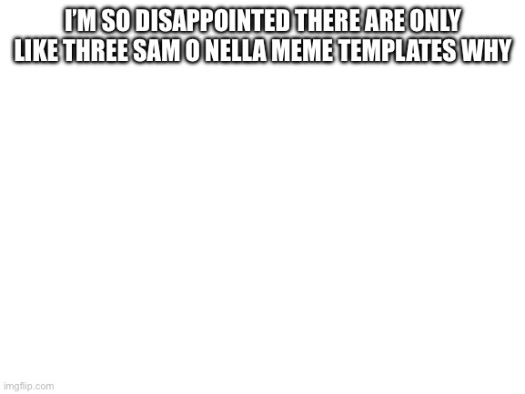 Blank White Template | I’M SO DISAPPOINTED THERE ARE ONLY LIKE THREE SAM O NELLA MEME TEMPLATES WHY | image tagged in blank white template | made w/ Imgflip meme maker