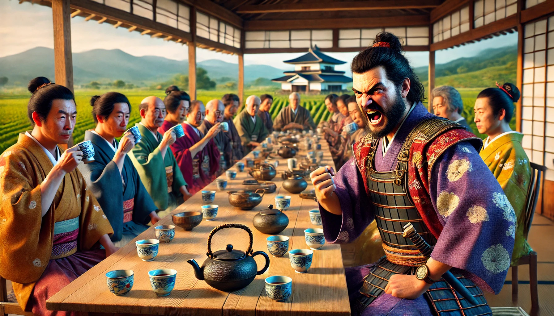 Japanese samurais drinking tea Blank Meme Template