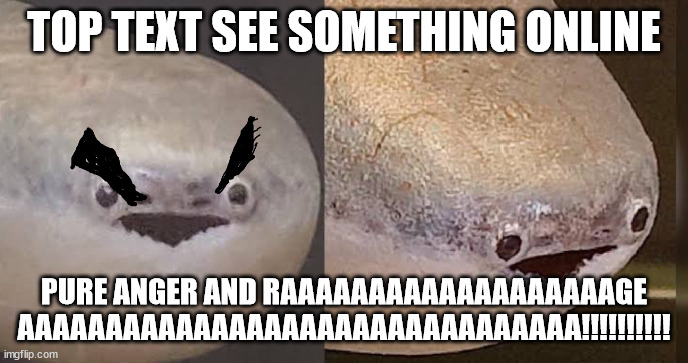 sacambaspis anger | TOP TEXT SEE SOMETHING ONLINE; PURE ANGER AND RAAAAAAAAAAAAAAAAAAAGE AAAAAAAAAAAAAAAAAAAAAAAAAAAAAAAA!!!!!!!!!! | image tagged in reaction | made w/ Imgflip meme maker