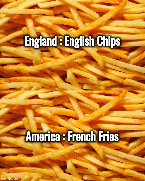 England : English Chips America : French Fries | image tagged in french fries | made w/ Imgflip meme maker