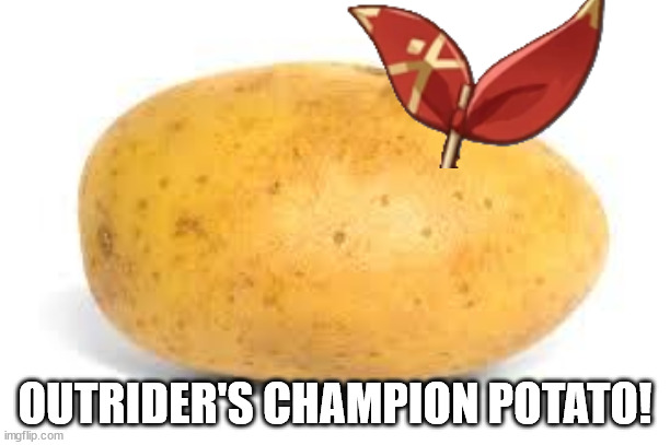 Outrider's Champion Potato! | OUTRIDER'S CHAMPION POTATO! | image tagged in potato | made w/ Imgflip meme maker