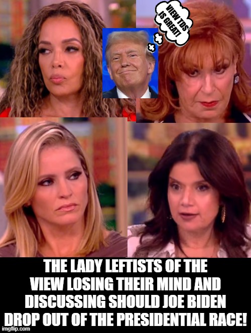 The View having a Trump Derangement Syndrome melt down, day after the debate! | VIEW TDS IS GREAT! THE LADY LEFTISTS OF THE VIEW LOSING THEIR MIND AND DISCUSSING SHOULD JOE BIDEN DROP OUT OF THE PRESIDENTIAL RACE! | image tagged in melting,tds,trump derangement syndrome,the view | made w/ Imgflip meme maker