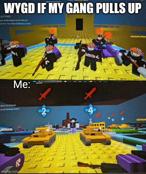 WYGD IF MY GANG PULLS UP; Me: | made w/ Imgflip meme maker