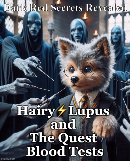 The Quest Blood Tests | Dark Red Secrets Revealed; Hairy⚡️Lupus 
and 
The Quest 
Blood Tests | image tagged in harry potter,harry potter meme,wolf,illness,blood | made w/ Imgflip meme maker
