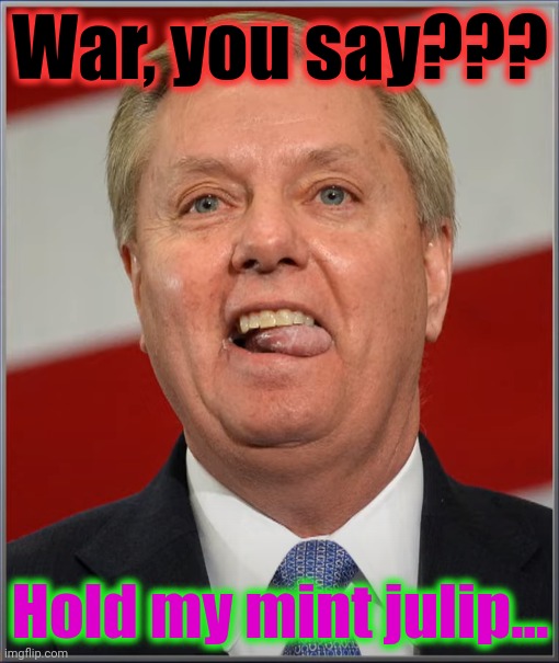 Lindsey Derp | War, you say??? Hold my mint julip... | image tagged in lindsey derp | made w/ Imgflip meme maker