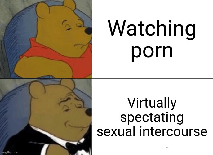 Tuxedo Winnie The Pooh Meme | Watching porn Virtually spectating sexual intercourse | image tagged in memes,tuxedo winnie the pooh | made w/ Imgflip meme maker