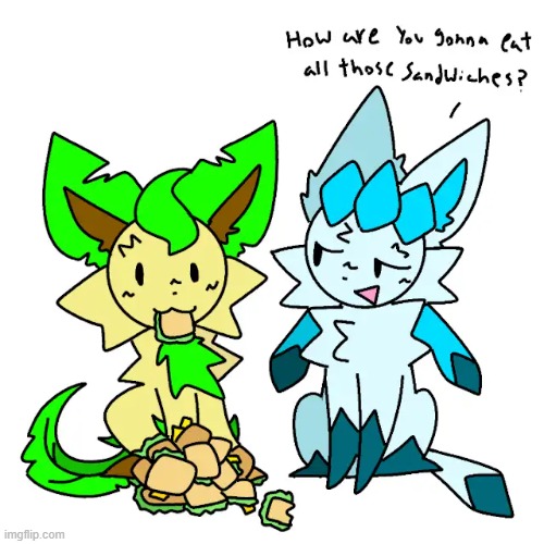 leffon and glegon sanwigs :3 | image tagged in leafeon,glaceon | made w/ Imgflip meme maker