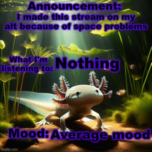Moonranger Announcement | I made this stream on my alt because of space problems; Nothing; Average mood | image tagged in moonranger announcement | made w/ Imgflip meme maker