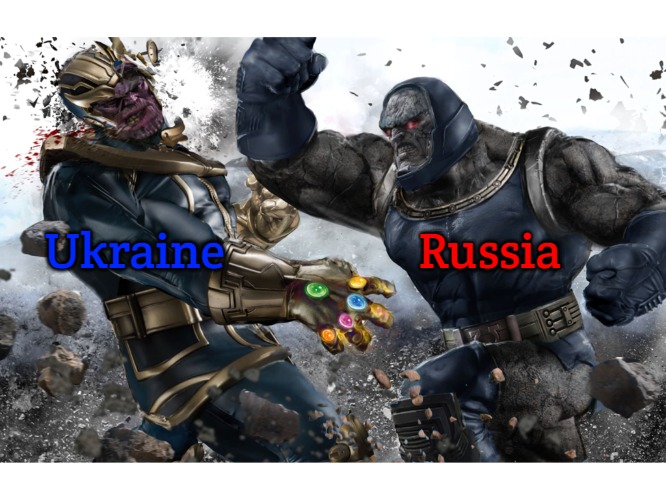 Thanos vs Darksied | Ukraine; Russia | image tagged in thanos vs darksied,slavic | made w/ Imgflip meme maker