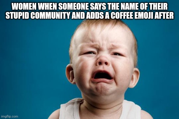 ngl 2023 me was actually funny asf | WOMEN WHEN SOMEONE SAYS THE NAME OF THEIR STUPID COMMUNITY AND ADDS A COFFEE EMOJI AFTER | image tagged in crybaby carl | made w/ Imgflip meme maker