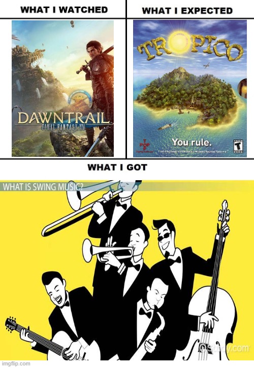 Confusing Music of DT | image tagged in ffxiv,dawntrail,silly | made w/ Imgflip meme maker