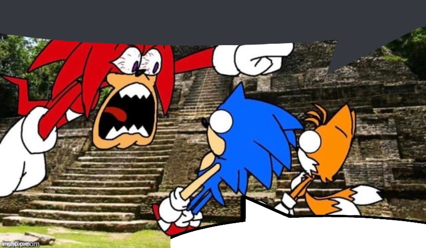knuckles screaming at sonic and tails | image tagged in knuckles screaming at sonic and tails | made w/ Imgflip meme maker