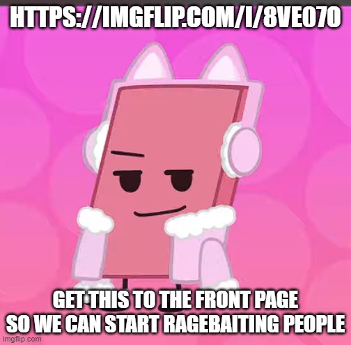 catgirl eraser | HTTPS://IMGFLIP.COM/I/8VE07O; GET THIS TO THE FRONT PAGE SO WE CAN START RAGEBAITING PEOPLE | image tagged in catgirl eraser | made w/ Imgflip meme maker